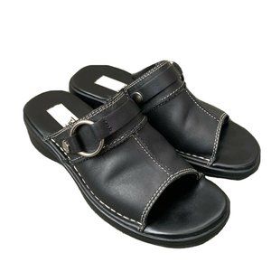 Harley Davidson Black Leather Open Toe Clogs Biker Women’s Size 6M US